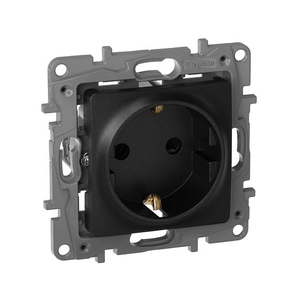 Розетка 2К+З со шторками, немецкий стандарт, винтовые зажимы, 16А, 250В~, Etika, антрацит Legrand 672622 фото 4
