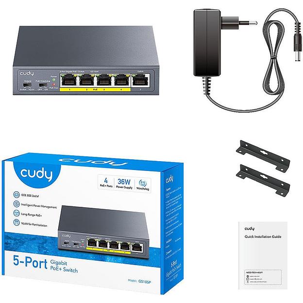 Коммутатор CUDY 5-Port Gigabit PoE+ Switch 36W фото 2