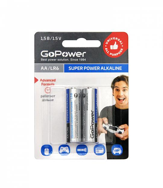 Батарейка GoPower LR6 AA BL2 Alkaline 1.5V (2/24/480) блистер (2 шт.) Батарейка GoPower LR6 AA (00-00019861) фото 1