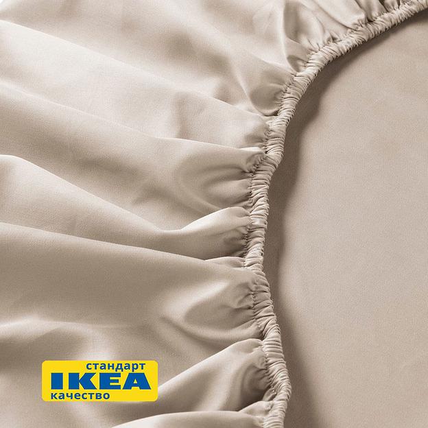 Простыня на резинке НАТЕСМИО (ИКЕА НАТТЭСМИН) 140x200, светло-бежевый, сатин KL-40442732 фото 5
