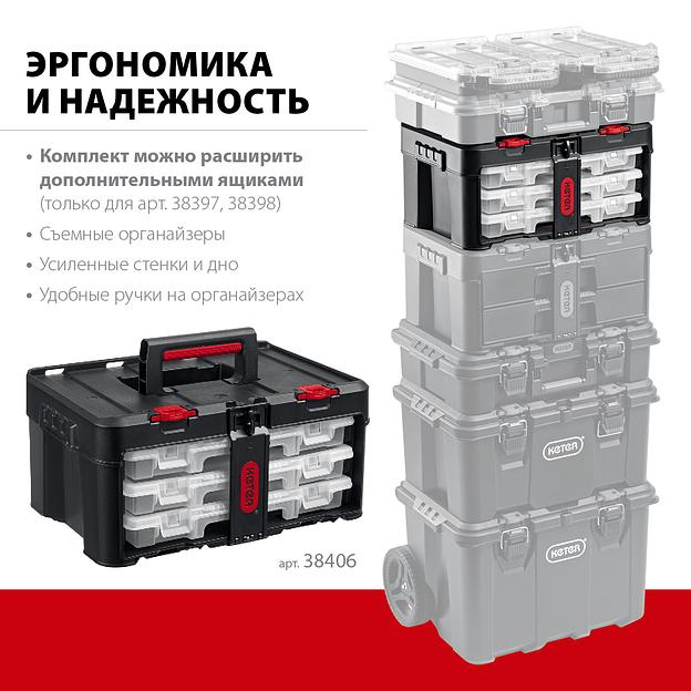KETER STACKNROLL, 481 х 332 х 233 мм, (19″), пластиковый ящик с 3 органайзерами и 18 ячейками (38406) фото 3
