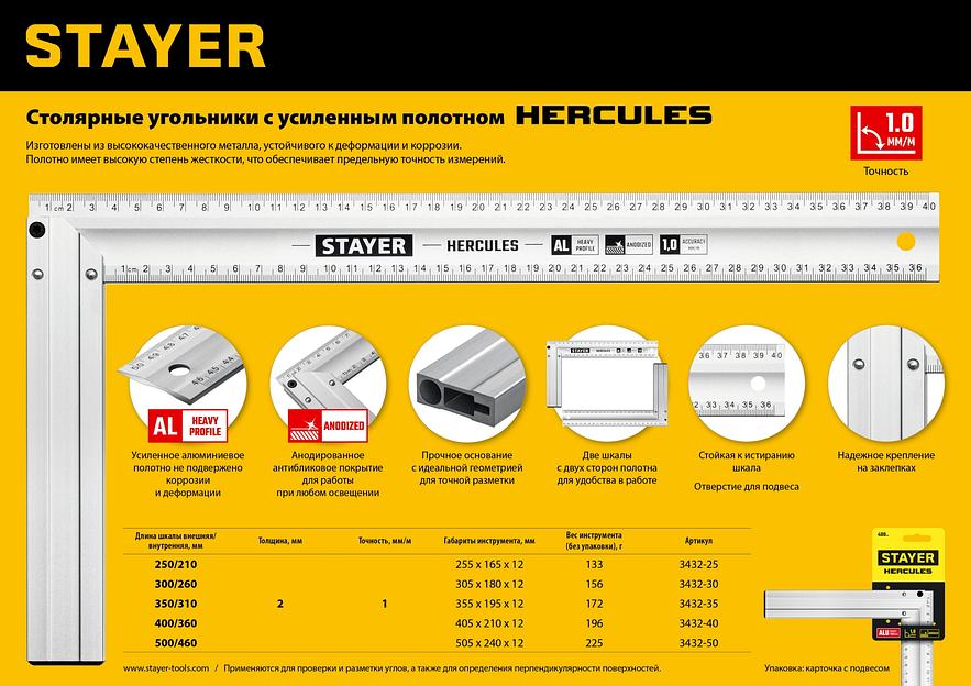 STAYER 400 мм, жесткий столярный угольник, Professional (3432-40) фото 7