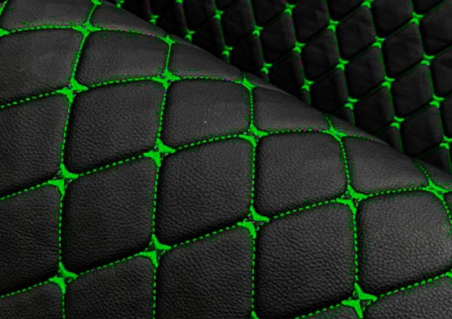 Экокожа ромб, цвет чёрный, нить зелёная опт фото 1