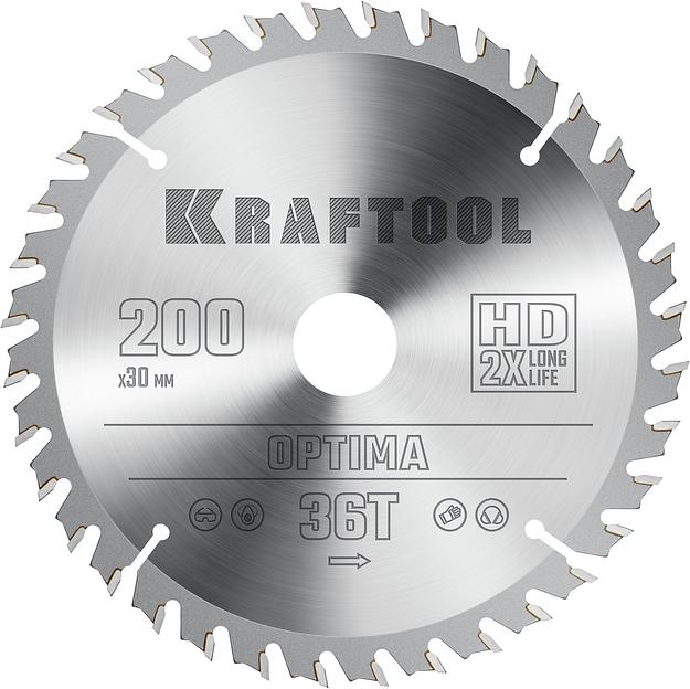 KRAFTOOL Optima, 200 х 30 мм, 36Т, пильный диск по дереву (36951-200-30) фото 1