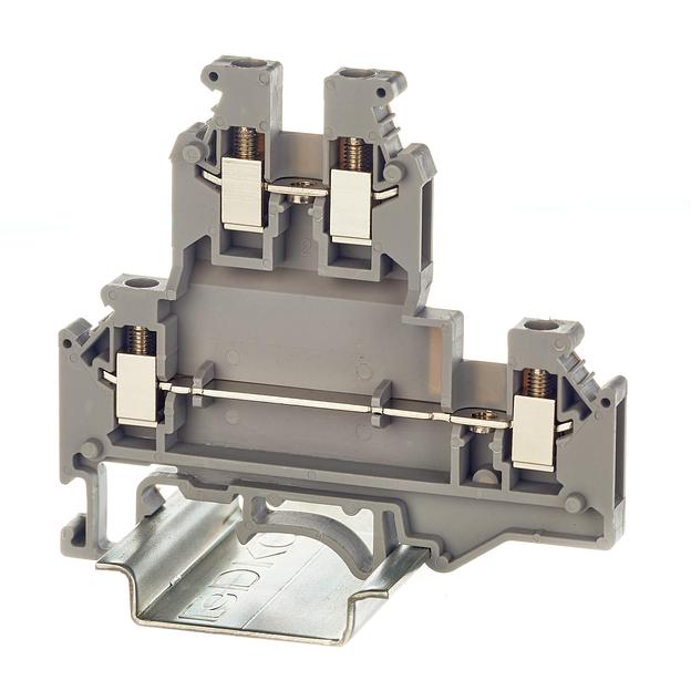 Клемма двухуровневая, винтовой зажим, 4 точки подключения, 2.5 кв.мм, серая DKC KRUKB-3 фото 1