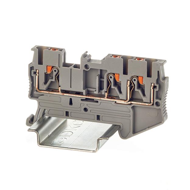 Клемма проходная, зажим push-in, 3 точки подключения, 2.5 кв.мм, серая фото 1