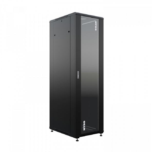 NTSS Шкаф напольный универсальный серверный NTSS R 18U 600х800мм, 4 профиля 19, двери стекло и сплошная металл, боковые стенки съемные, регулируемые опоры, разобранный, черный RAL 9005 NTSS-R18U6080GS фото 1