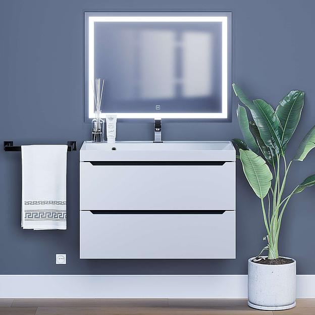 Тумба с раковиной для ванной Uperwood Tanos 80 см, подвесная, матовая, белая/графит фото 7