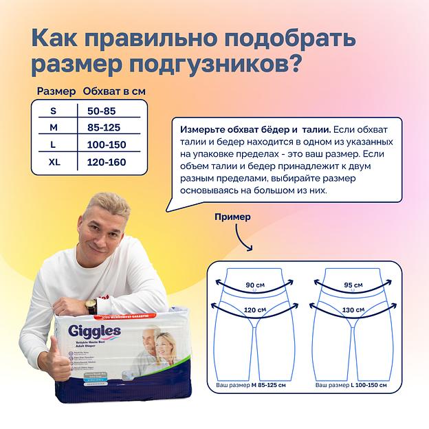 Подгузники для взрослых Giggles 7 шт L 100-150 см ОПТ фото 9