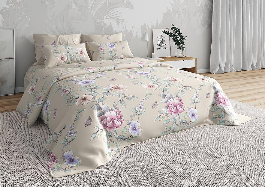 Ткань хлопковая перкаль набивной «Маргарита» вид 2, бежевый с обработкой анти-пиллинг 2.2×33 м фото 1