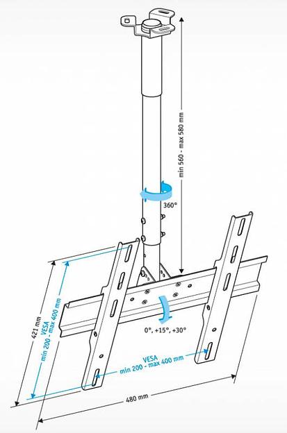 Кронштейн для телевизора Holder PR-101-W белый 32"-65" макс.60кг потолочный фиксированный фото 2