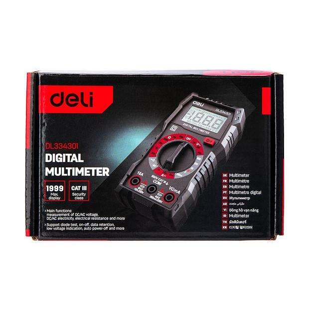 Измерительный и разметочный инструмент Deli Многофункциональный цифровой мультиметр Deli DL334301 напряж. 0,2-600В, сила тока 0,02-10А, сопр. 0,0002-20 МОм, ЖК-дисплей фото 2