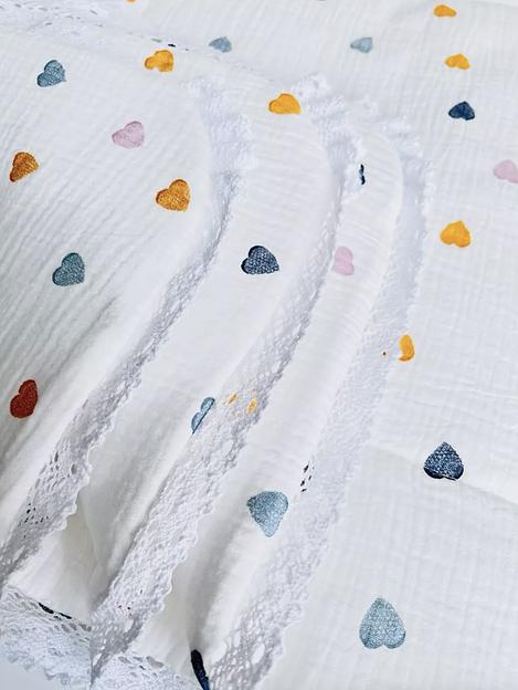 Плед для новорожденных муслиновый одеяло в кроватку, сердечки фото 3