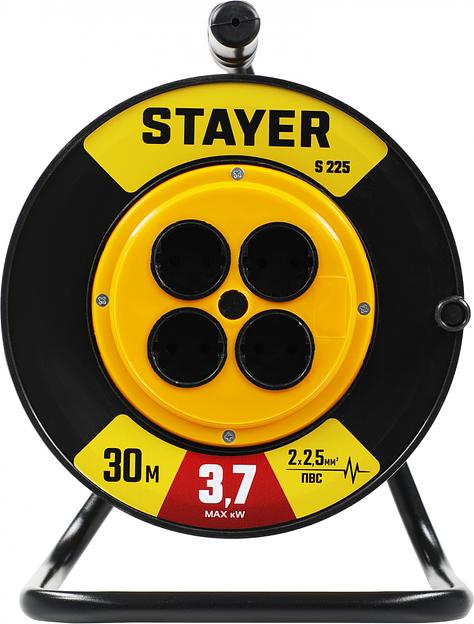 Удлинитель силовой Stayer 55070-30 2x2.5кв.мм 4розет. 30м ПВС 10A катушка желтый фото 3