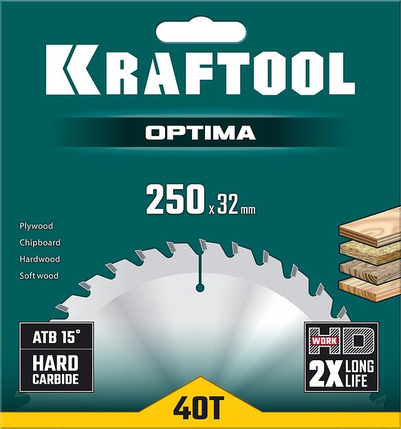 KRAFTOOL Optima, 250 х 32 мм, 40Т, пильный диск по дереву (36951-250-32) фото 5
