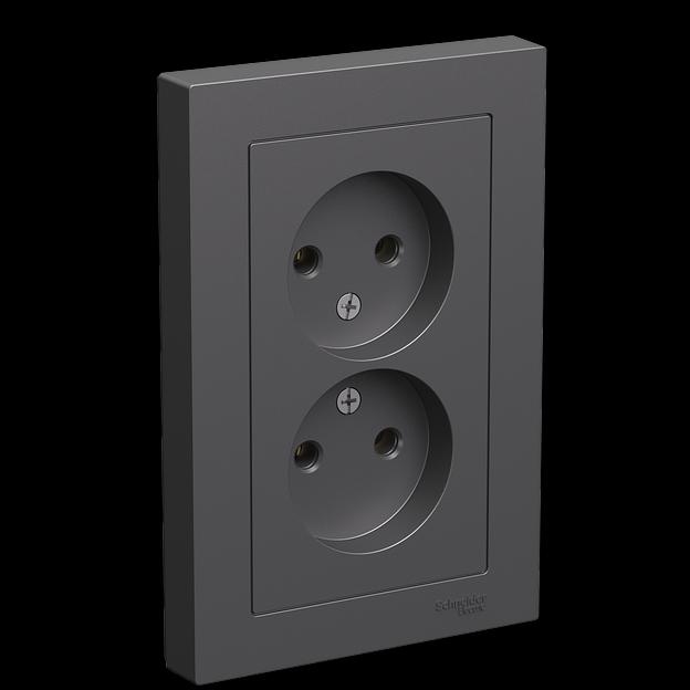 ATLASDESIGN РОЗЕТКА двойная без заземления,16А, в сборе, БАЗАЛЬТ фото 2