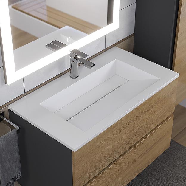 Тумба с раковиной для ванной Uperwood Barsa-Next 80 см, подвесная, черная/дуб сонома фото 2