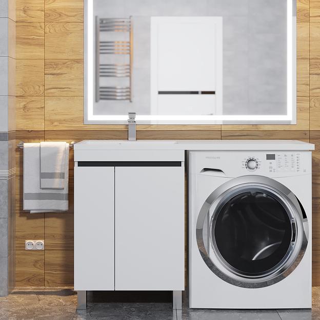 Тумба под стиральную машину с раковиной Uperwood Magenta 60/120 см, напольная, белая/графит, с дверцами, левая фото 3