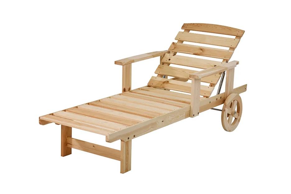 Шезлонг из дерева на колёсах с подлокотниками, 10 положений спинки, опт фото 2