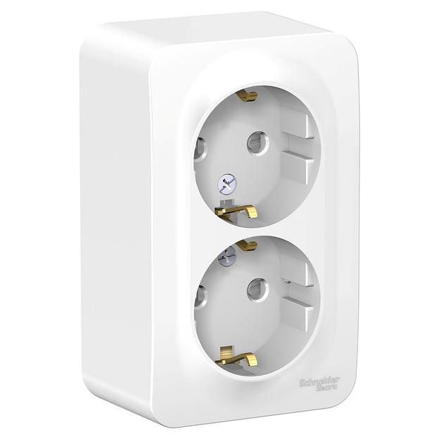 Systeme electric BLNRA011201 BLANCA О/У РОЗЕТКА двойная с заземлением со шторками, 16А, 250В, БЕЛЫЙ фото 1