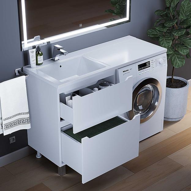 Тумба под стиральную машину Uperwood Tanos 60 см, напольная, белая, 2 ящика фото 4
