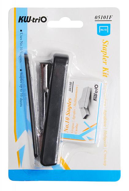 Комплект степлер+скобы Kw-Trio 5101F N10 (10листов) встроенный антистеплер ассорти 50скоб металл/пластик закрытый блистер фото 2