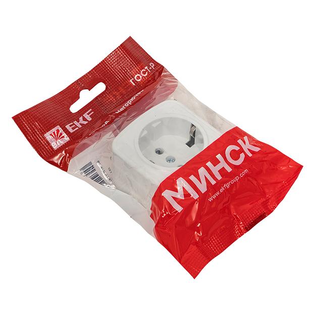 EKF EGR16-028-10 Минск Розетка 1-местная ОП 16А с заземлением белая EKF Basic фото 2