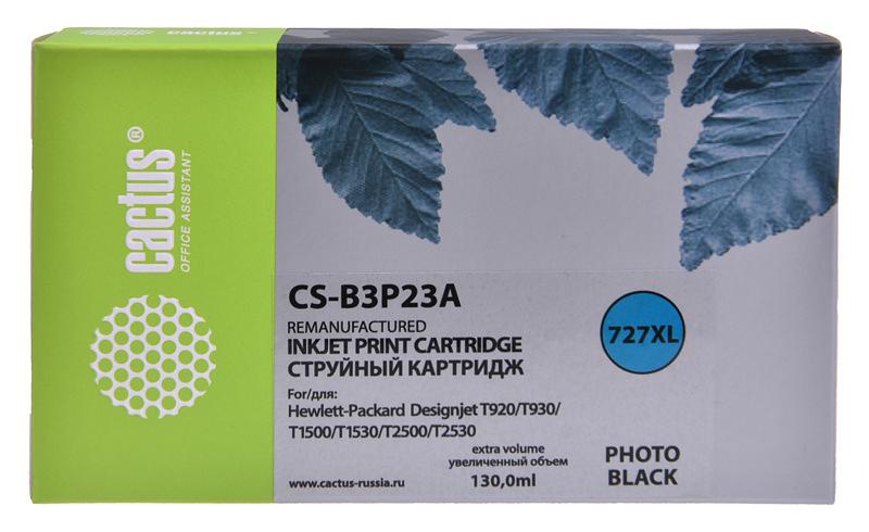 Картридж струйный Cactus CS-B3P23A №727 фото черный (130мл) для HP DJ T920/T1500 фото 1