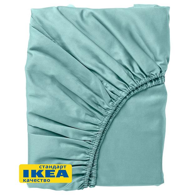 Простыня на резинке НАТЕСМИО (ИКЕА НАТТЭСМИН) 90x200, серо-бирюзовый, сатин KL-90486587 фото 1