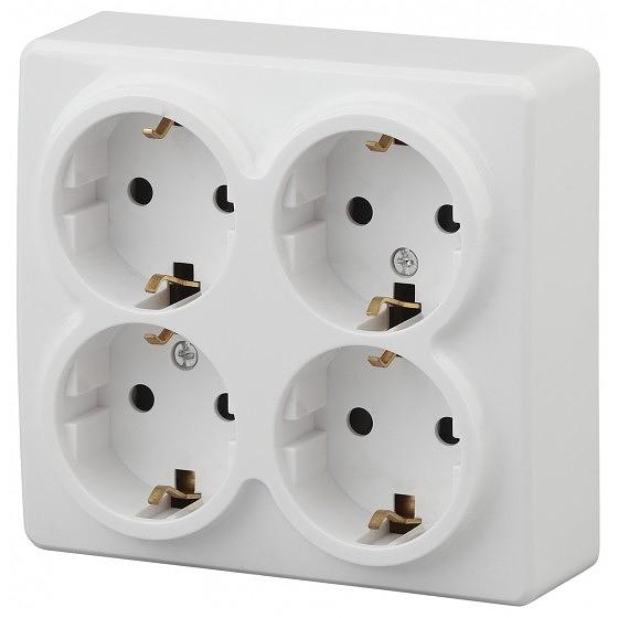 Эра Б0020709 11-2211-01 Розетка 4 х 2P+E Schuko со шторками, 16АХ-250В, ОУ, Эра Эксперт, белый фото 1