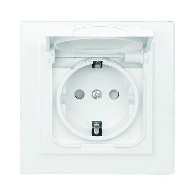 EKF ERR16-029-100-44 Минск Розетка 1-местная СП с/з с крышкой 16А белая с защ. штор. IP44 EKF фото 1
