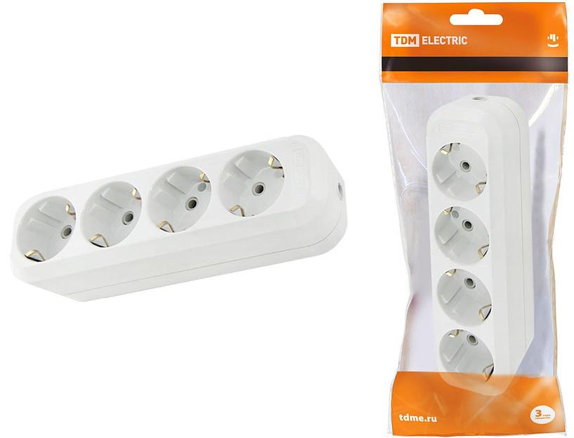 Колодка розеточная 4 гнезда 2П+3 16А 250В белая TDM фото 1