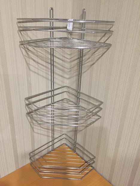 Полка угловая 3-ярусная, форма трапеция, высота бортика 3 прута, дно секции 10 ребер, хром, арт. 4895-3 Опт фото 2