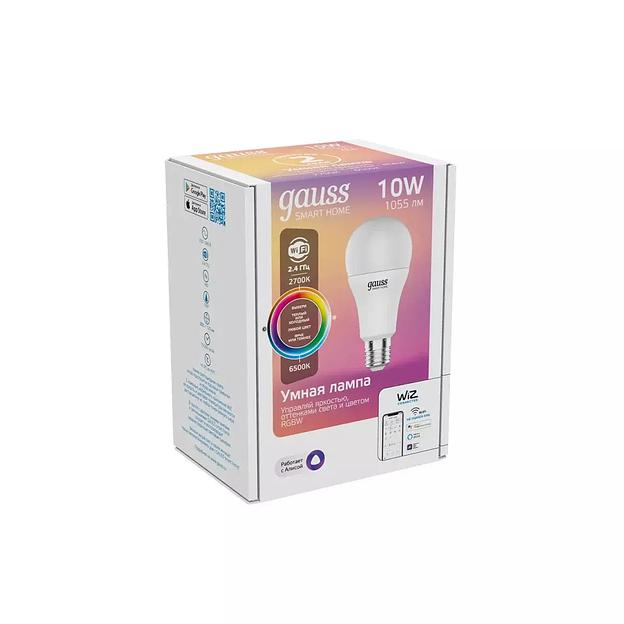 Лампа Gauss Smart Home A60 10W 1055lm 2700-6500К E27 RGBW + изменяет цветовую температуру + диммирование LED 1180112 ОПТ фото 1
