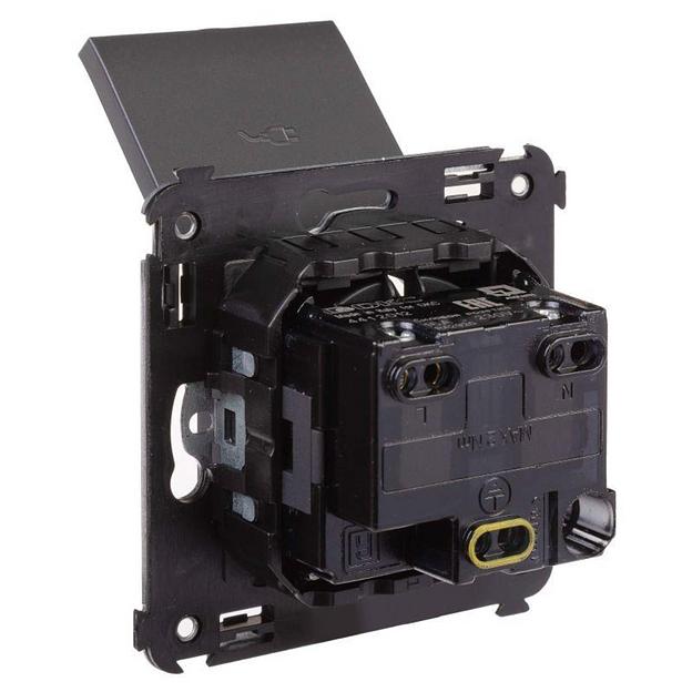 Розетка 1-м СП 2мод. Avanti "Черный матовый" 16А 2P+E защ. шторки с крышкой механизм черн. DKC 44120 фото 1