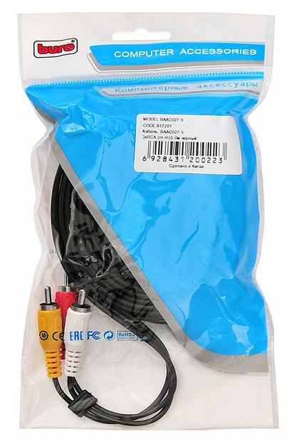 Кабель соединительный аудио-видео Buro 3хRCA (m)/3хRCA (m) 5м. черный (BAAC027-5) фото 4
