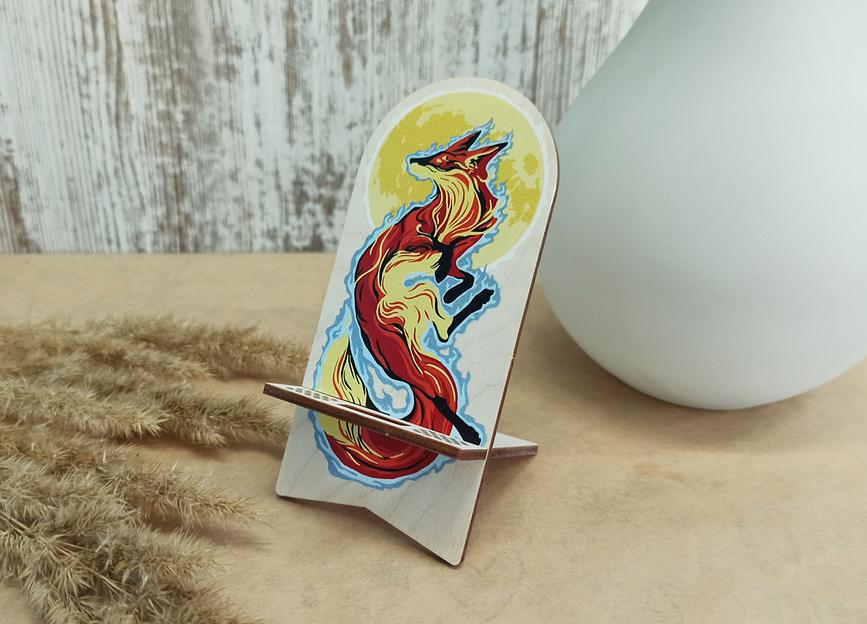 Подставка для смартфона из дерева Лиса и луна, опт фото 1