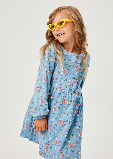 Детское голубое платье с принтом «лисята» ОПТ фото 3