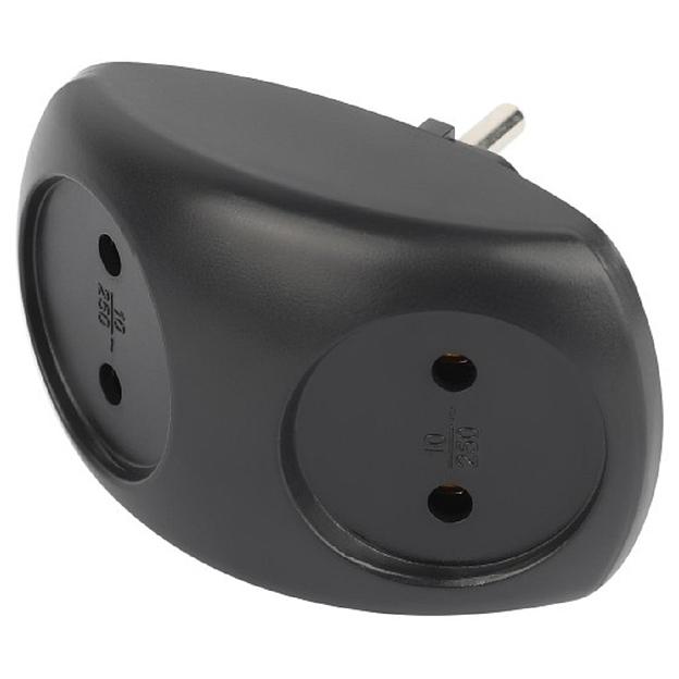 ЭРА Б0059720 Разветвитель электрический SPx-2-B на 2 розетки без заземления 10А черный фото 1