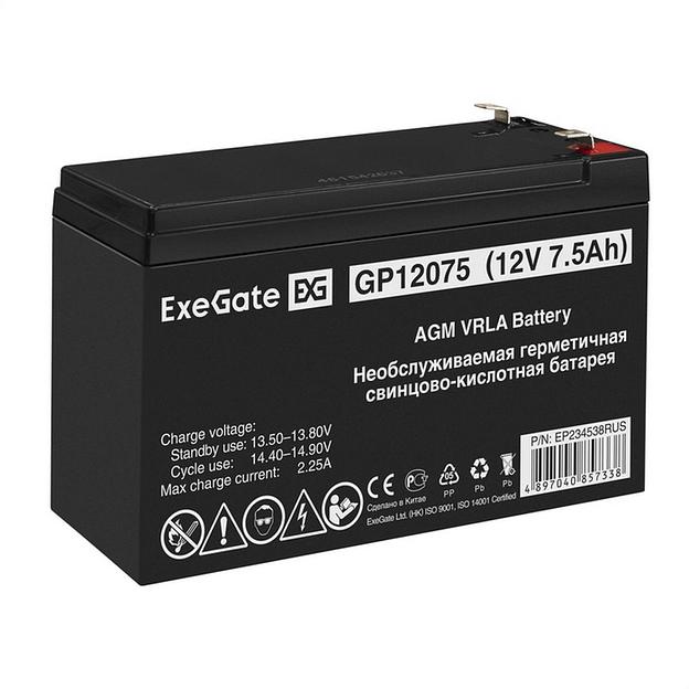 Exegate EP234538RUS Аккумуляторная батарея GP12075/EXG1275 (12V 7.5Ah 1227W, клеммы F2) фото 1