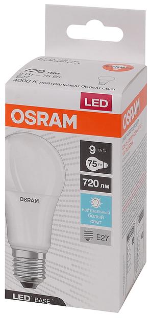 Лампа светодиодная LED Base Грушевидная 9 Вт (замена 75 Вт), 720Лм, 4000К, цоколь E27 OSRAM фото 3