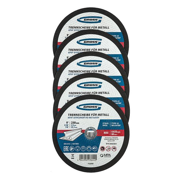 Круг отрезной по металлу, 230 х 2,0 х 22,2 мм, WA36TBF, в метал.банке, 5 шт.// Gross фото 1