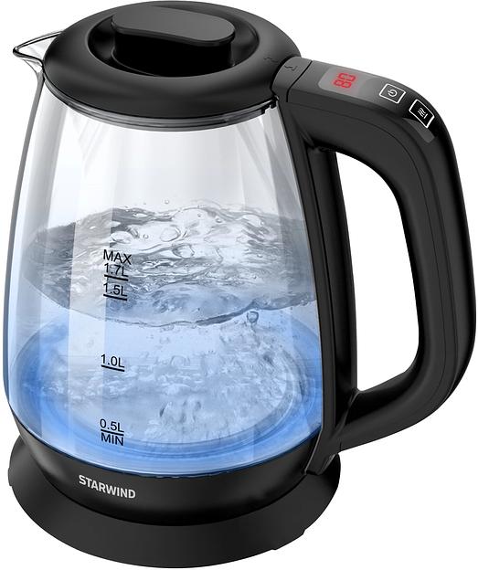 Чайник электрический Starwind SKS3036 1.7л. 2200Вт черный корпус: стекло фото 1