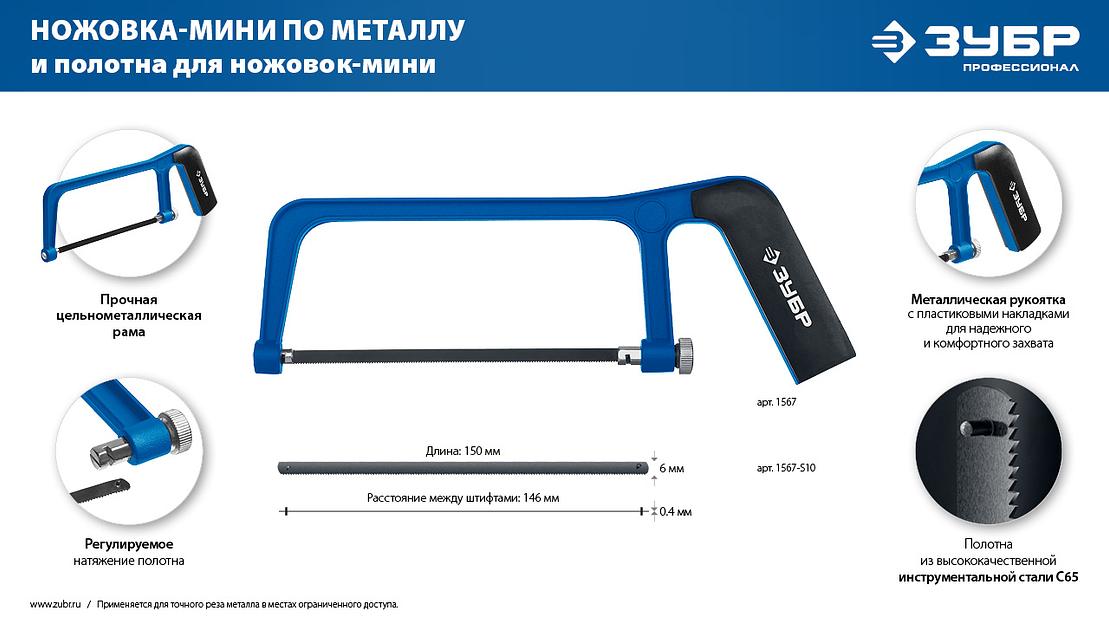 ЗУБР МИНИ 150 мм, 32TPI, 10 шт, Универсальное полотно для ножовки-мини (1567-S10) фото 7