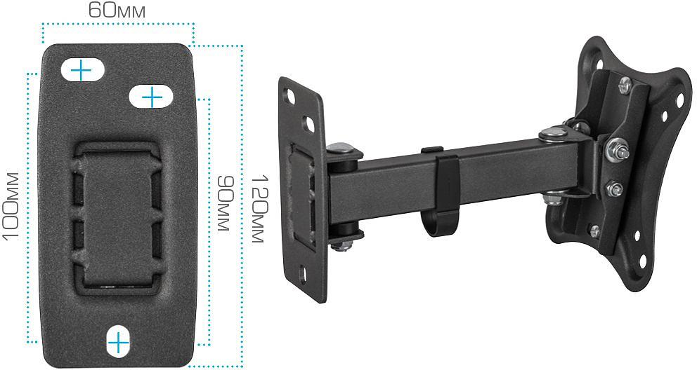 Кронштейн для телевизора Kromax CORBEL-2 черный 10"-32" макс.25кг настенный поворот и наклон фото 5