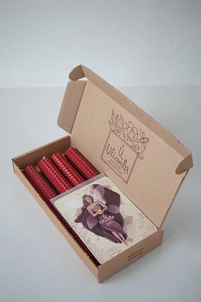 4 тонких свечи из вощины Ulianka, красный фото 1