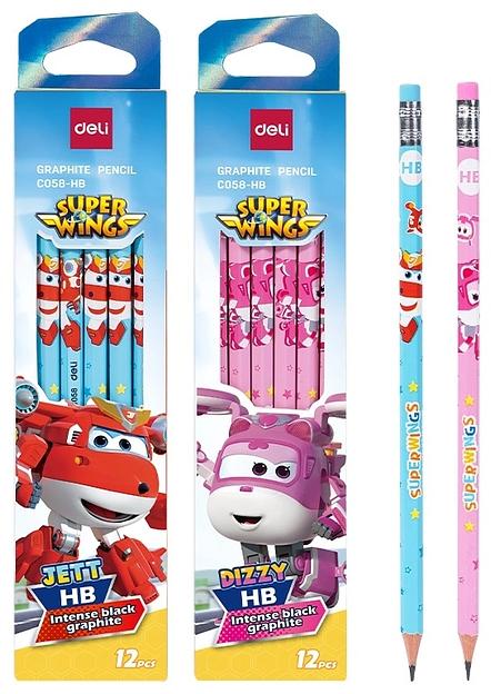 Карандаш ч/г Deli EC058-HB 2.2мм шестигран. тополь ассорти ластик фото 1