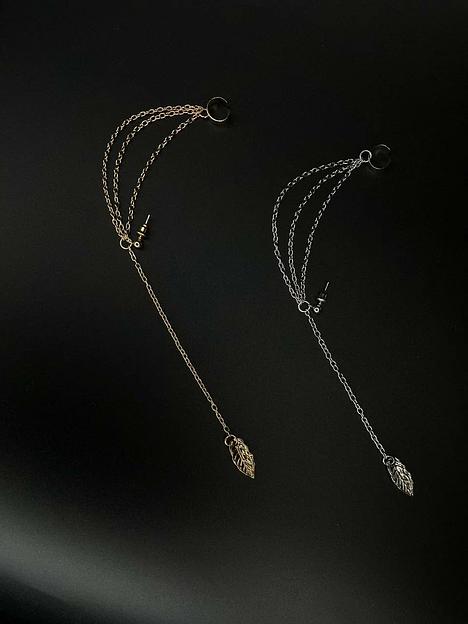 Серьга-Кафф листик-два цвета ОПТ фото 2