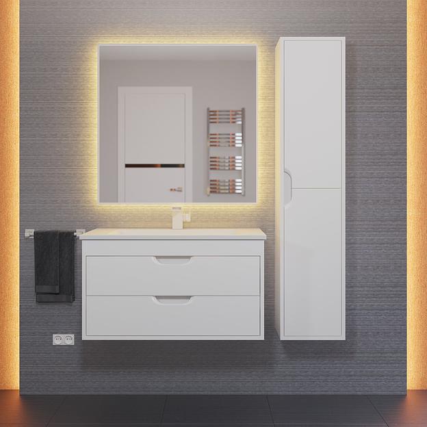 Тумба с раковиной для ванной Uperwood Modul 80 см, подвесная, глянцевая, белая  фото 9