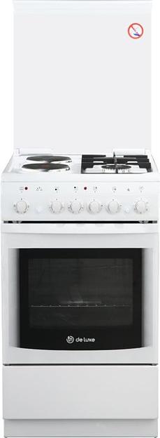 Плита Комбинированная De Luxe 506022.05гэ(кр) ЧР-030 белый (стеклянная крышка) реш.чугун фото 1